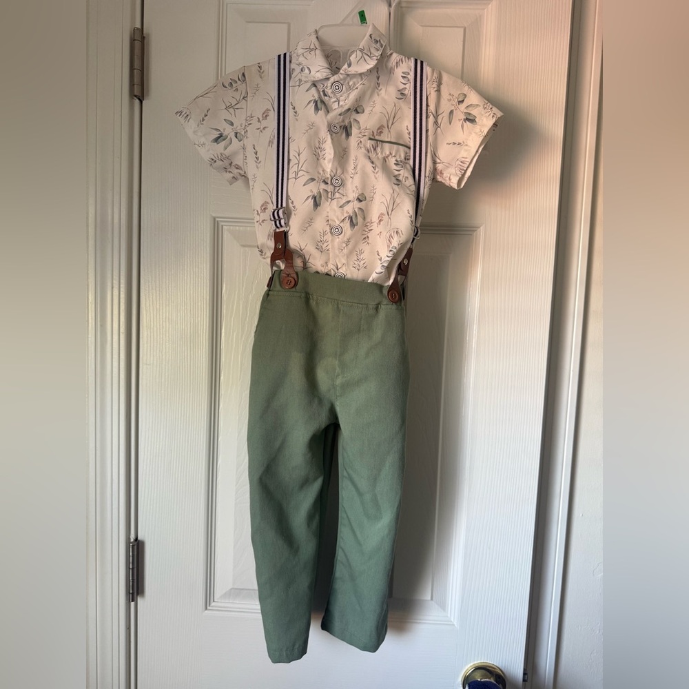 Toddler Baby Boy Clothes Suit Gentleman Wedding Outfits, Dress Shirt & suspender